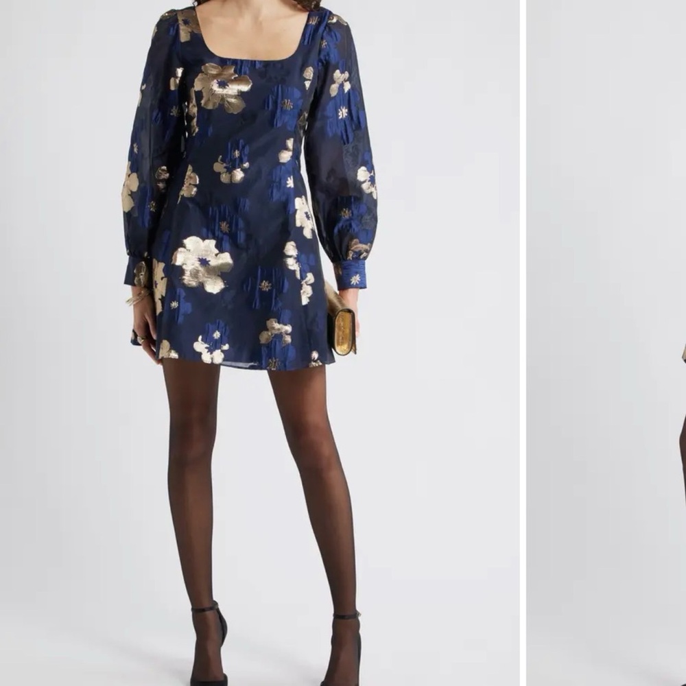 Chelsea28 Navy and Gold Floral Long Sleeve Dress
